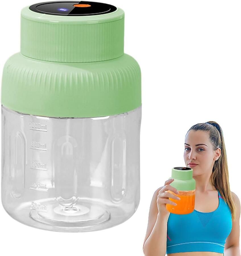 Elektrische Citruspers Draagbare Sapcentrifuge Verse Jus Maken Snoerloos en Oplaadbaar 1300ml Groen