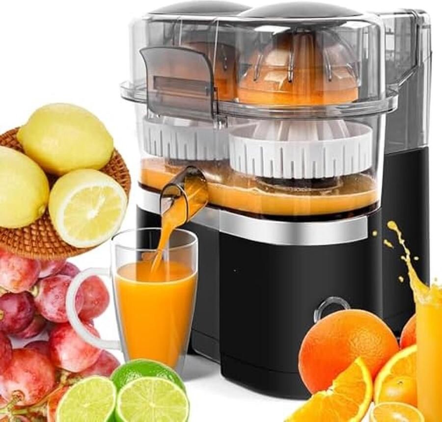 Elektrische Citruspers Sapcentrifuge Dubbele Kop Snel Sap Maken Dubbele Extractie Koppen 100W Zilver