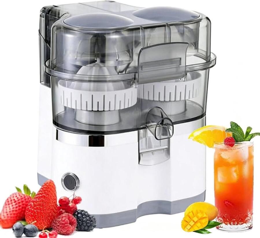 Elektrische Citruspers Sapcentrifuge Vruchtenpers Snel Sap Maken Dubbele Perskop 400 ml Wit