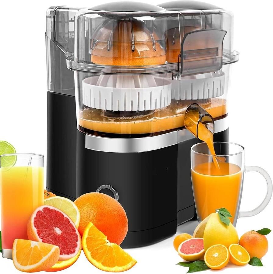 Elektrische Citruspers Sapcentrifuge Vruchtenpers Vers Sap Maken Dubbele Kop Bladloos 400 ml Wit