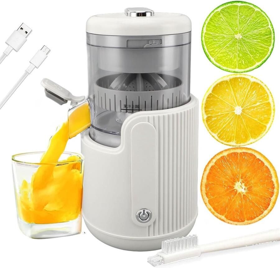 Elektrische Citruspers Wit 25 x 13 5 x 13 5 cm Draagbare Sapcentrifuge met USB Oplaadbare Batterij Voor Fruit