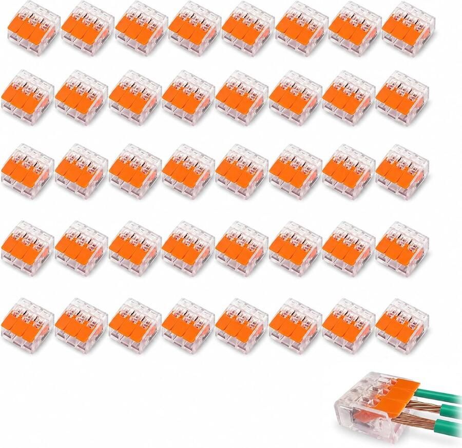 Elektrische connector 3 ingangen transparante snelklemmen met hendel 90° 0 14-4 0 mm² 450 V 32 A Domino geïsoleerd vuurvast voor verlichting auto audio
