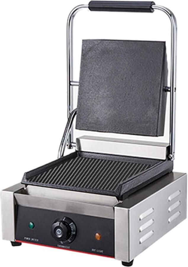 Elektrische Contactgrill Bakplaat Drukgrill Sandwiches Grillen Antiaanbak Gietijzer 31x36 cm Zilver