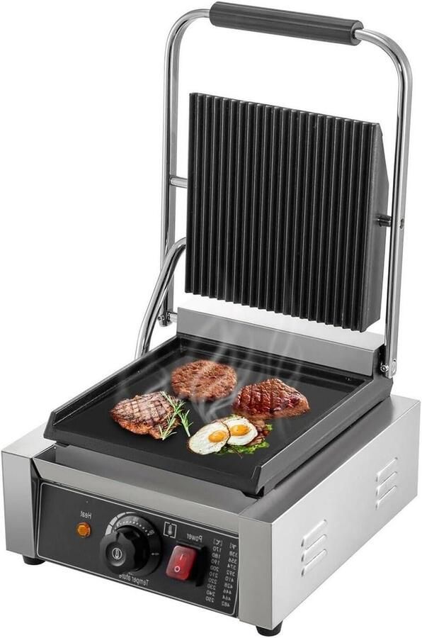 Elektrische Contactgrill Panini Pers Bakplaat Broodjes Grillen Dubbele Plaat Opties 57 x 41 x 21 cm
