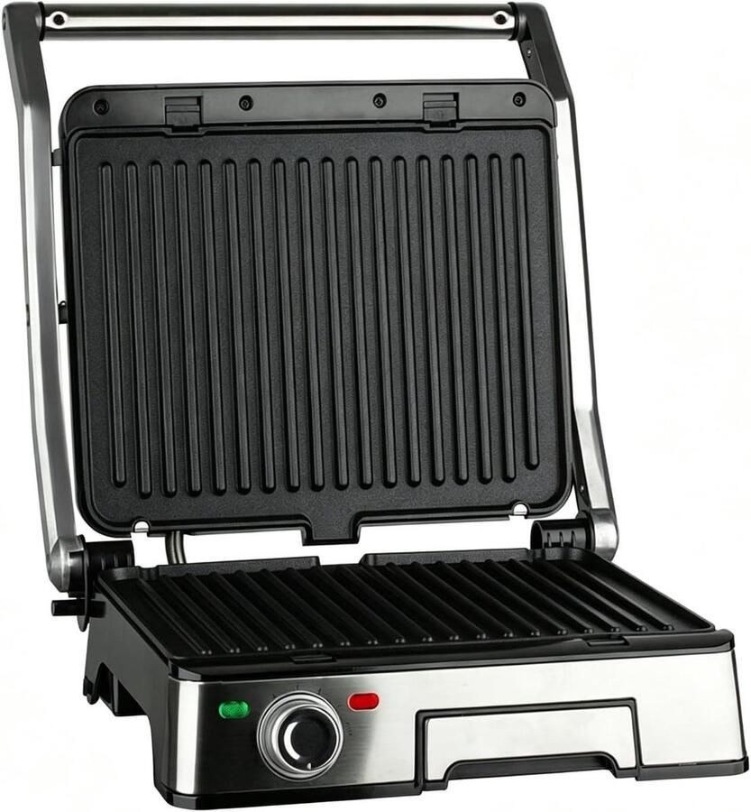 Elektrische Contactgrill Panini Pers Grill Binnen Grillen 180 Graden Open 29x23 cm Kookoppervlak Zilverkleurig