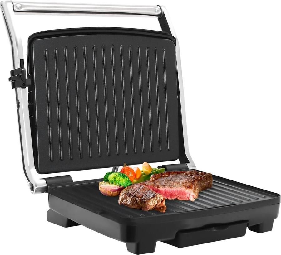 Elektrische Contactgrill Plaat Snel Grillen Verstelbare Temperatuur 33x33 cm Zilver Zwart
