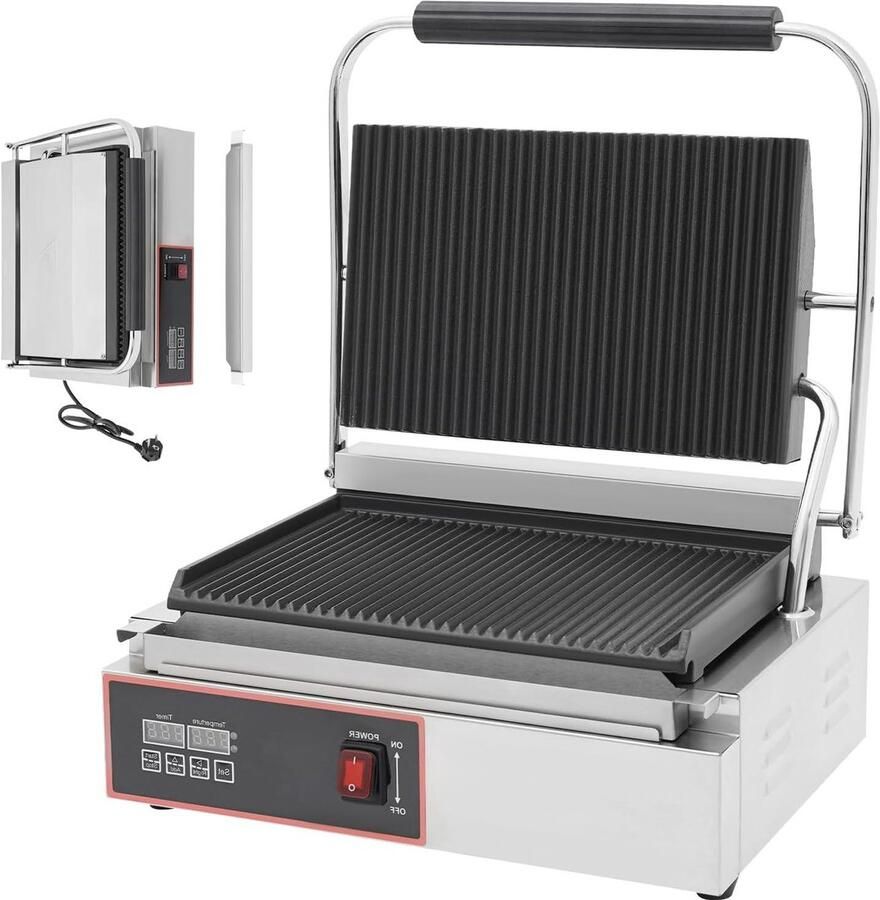 Elektrische Contactgrill Sandwichmaker Grill Panini's Bereiden Dubbele Verwarmingselementen 43 x 37 x 19 cm Zilver Zwart