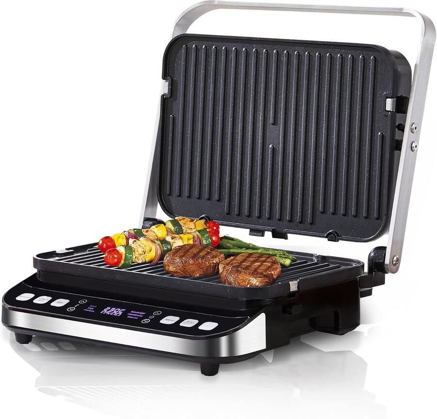 Elektrische Contactgrill Sandwichmaker Wafelijzer Snel Grillen 6 Automatische Programma's 33.8 x 35.5 x 16.5 cm Groen