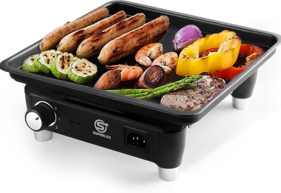 Elektrische Contactgrill Tafelgrill Bakplaat Binnen en Buiten Grafeen Verwarmingstechnologie 27x27cm Grilloppervlak Zwart