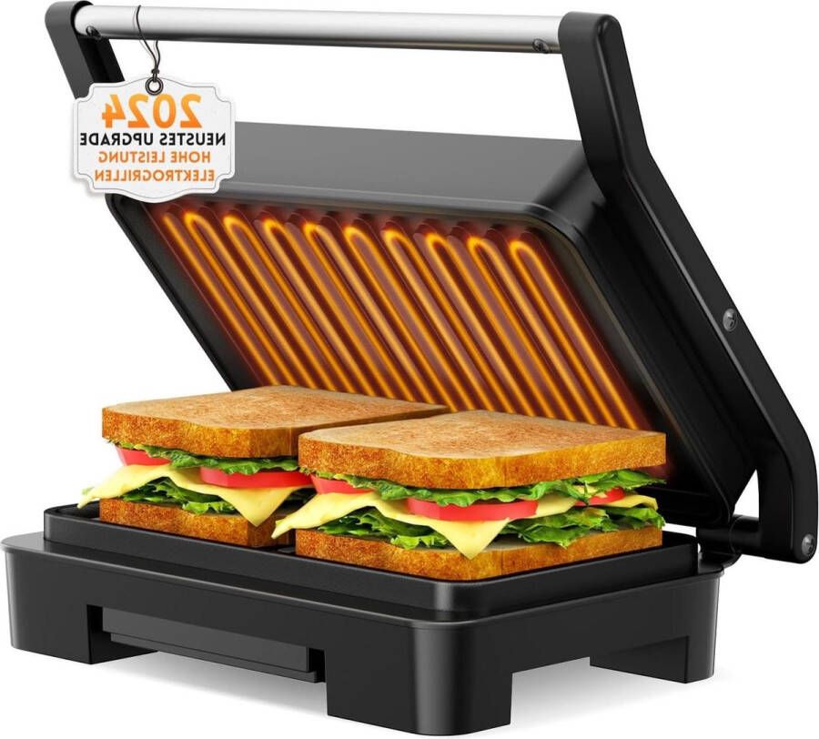 Elektrische contactgrill voor steak en paninigrill met broodmachine en anti-aanbaklaag roestvrij stalen tafelgrill met broodbakvorm (grijs) Contactgrill uitneembare platen