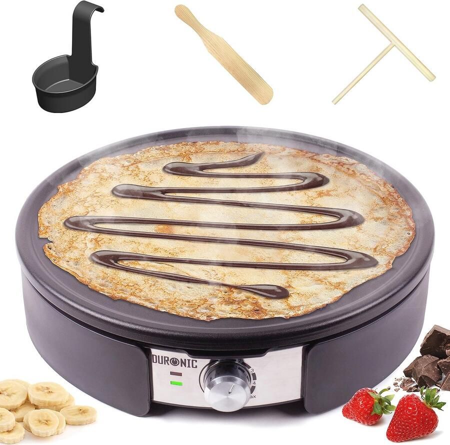 Elektrische Crêpe Maker 37 cm Ideaal voor Pannenkoeken Omeletten en Meer 1500W met Antiaanbaklaag en Verstelbare Temperatuur