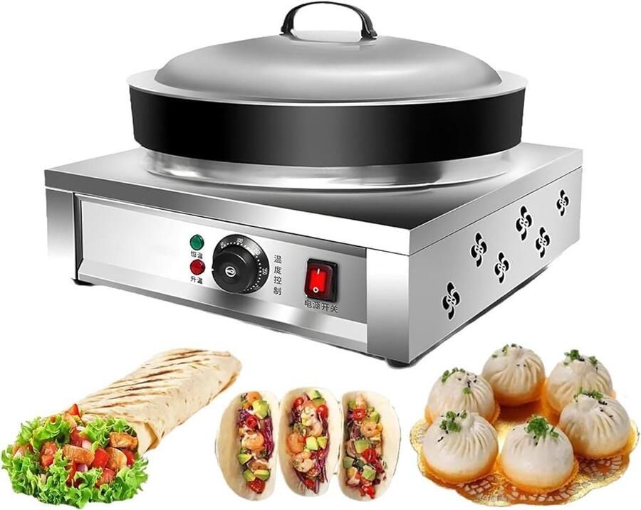 Elektrische Crêpe Maker Pannenkoeken Plaat Professioneel Bakken Traploze Temperatuurregeling 40cm Diameter Zilver