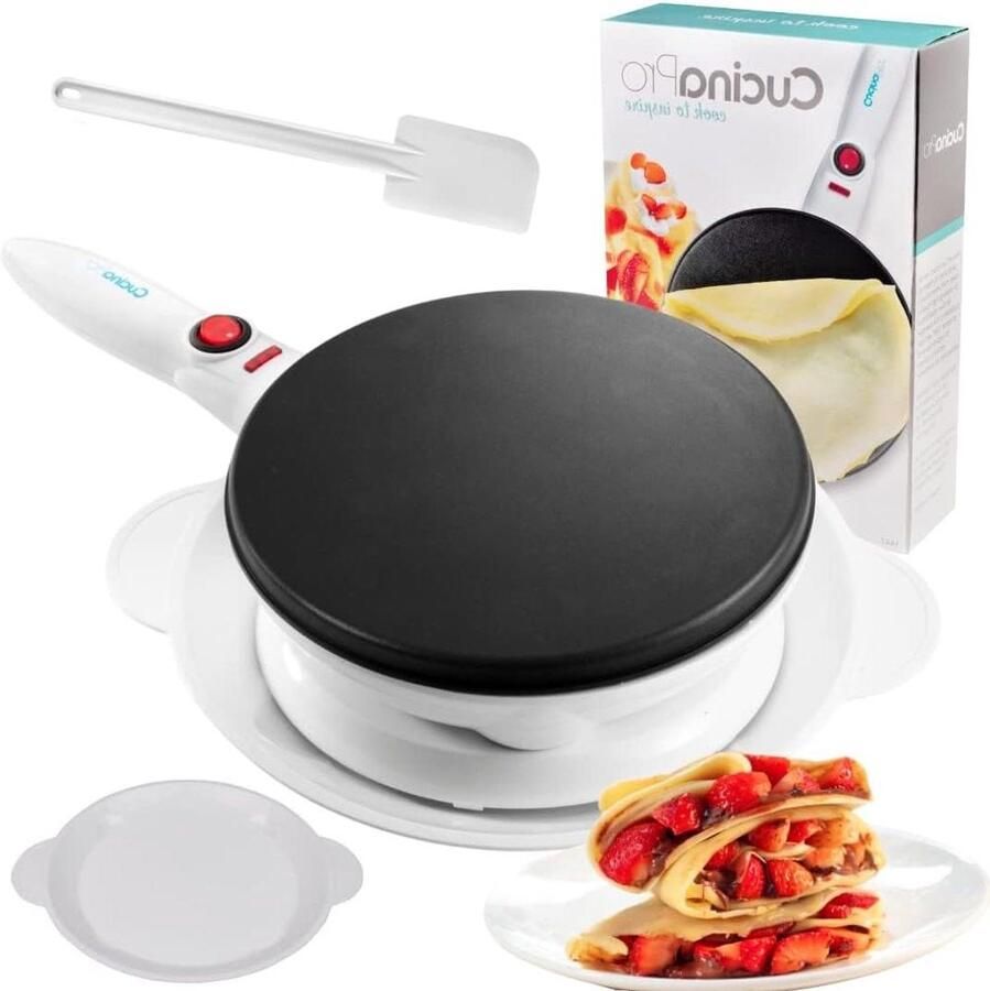 Elektrische Crepe Maker Pannenkoekenmaker Ontbijt Maken 100% Anti-aanbaklaag 38 cm Wit
