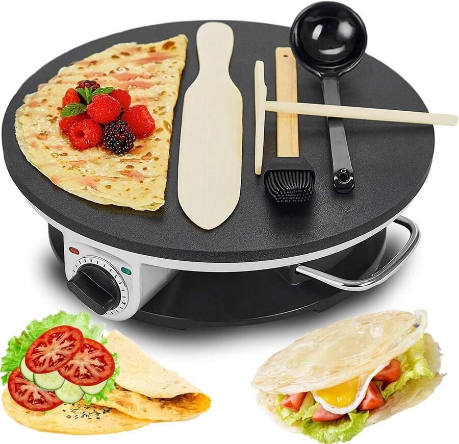 Elektrische Crepe Maker Pannenkoekenmaker Tortillamaker Ontbijt Maken Anti-aanbaklaag 32 cm Diameter Zwart