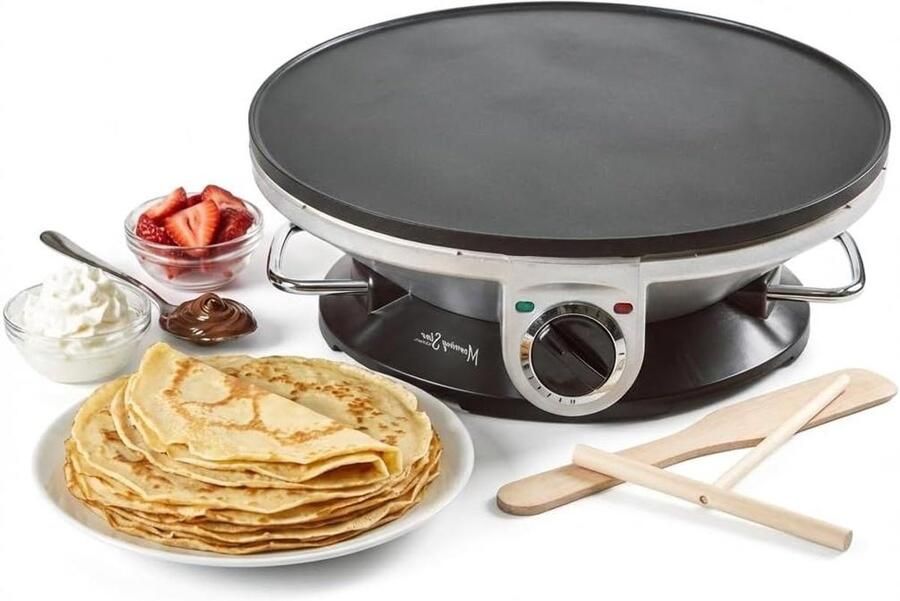 Elektrische Crêpe Maker Pannenkoekenpan Platte Broden Bakken Antiaanbaklaag 33 cm Zilver