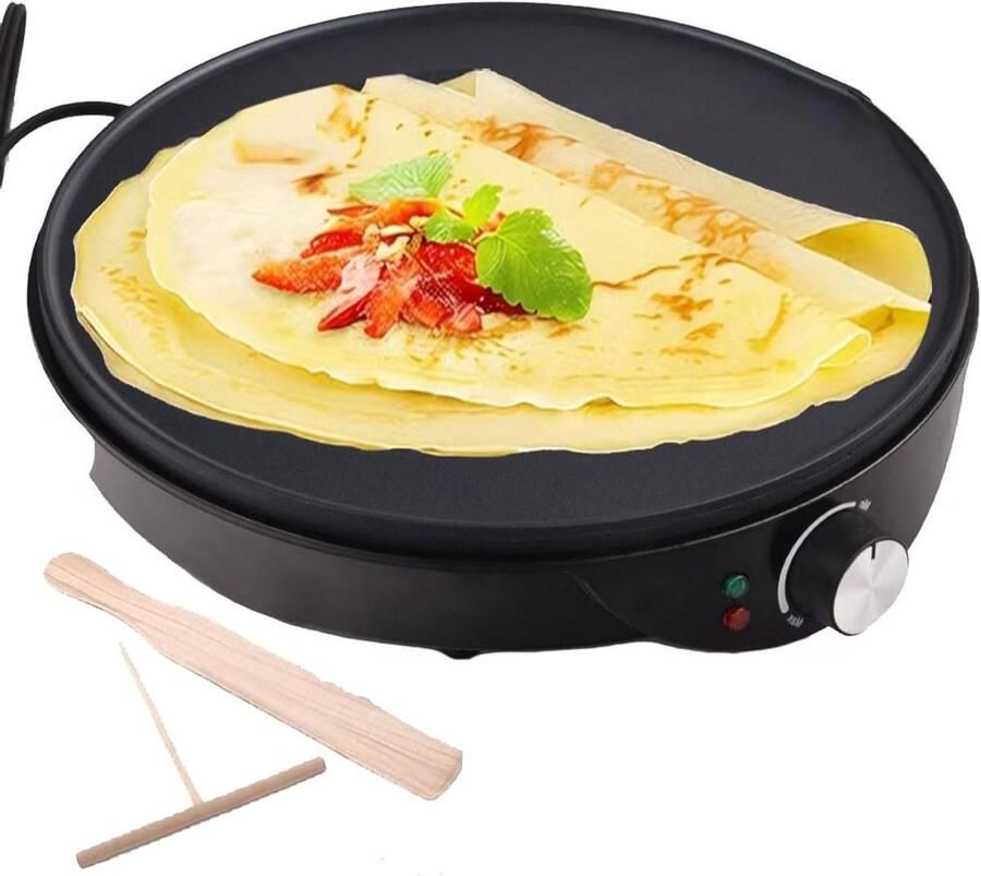 Elektrische CrêPe-Maker Pannenkoekenpan Tortilla-Pers Snelle Maaltijden Maken Instelbare Temperatuur 30 Cm Plaat Zwart