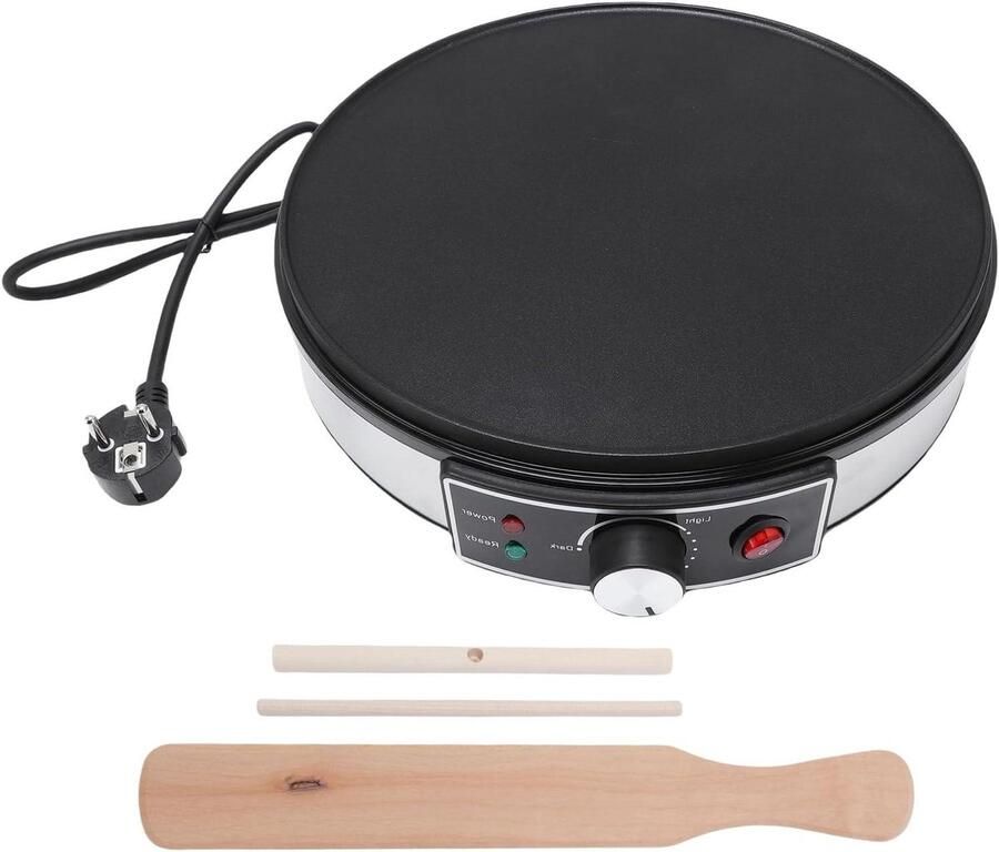 Elektrische Crepe Maker Pannenkoekenplaat Grill Ontbijt Maken Instelbare Temperatuur 30 cm Diameter Zwart