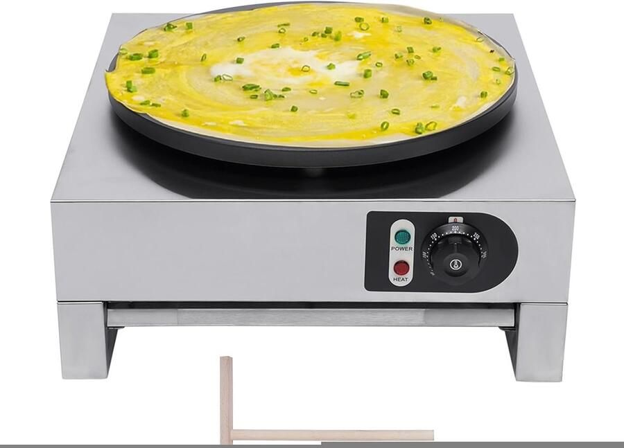 Elektrische Crêpe Maker Pannenkoekenplaat Snelle Bereiding Instelbare Temperatuur 40cm Plaat Diameter Zilver Zwart