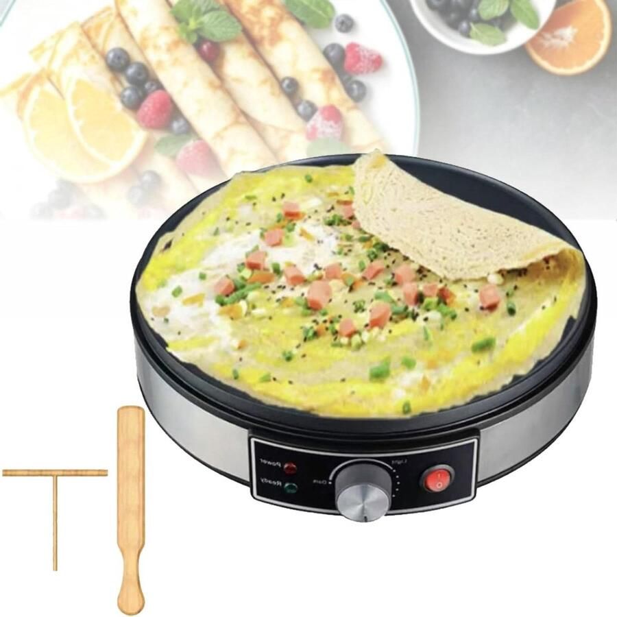 Elektrische CrêPe-Maker Pannenkoekenplaat Tortilla Snelle Maaltijden Instelbare Temperatuur 30 Cm Diameter Zilver
