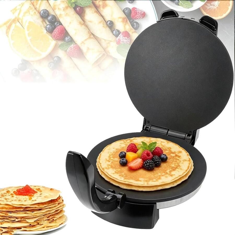 Elektrische CrêPe-Maker Tortilla Pers Chapati Maker Platbrood Bakken Instelbare Temperatuur 25 Cm Zilver