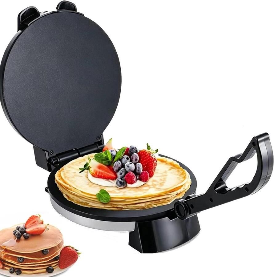 Elektrische Crêpe Maker Tortilla Pers Platbrood Bakken Snelle Gelijkmatige Verwarming 25 Cm Plaat Zilvergrijs