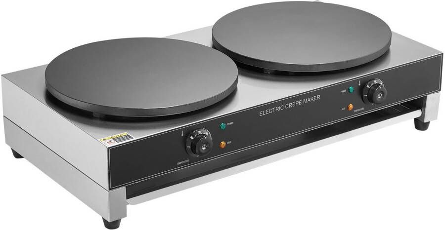 Elektrische Crêpe Maker van 16 inch Dubbele Kop 3400 W Roestvrij staal met Antiaanbaklaag Rond Tafelmodel voor Muesli en Pannenkoeken met Temperatuurregeling