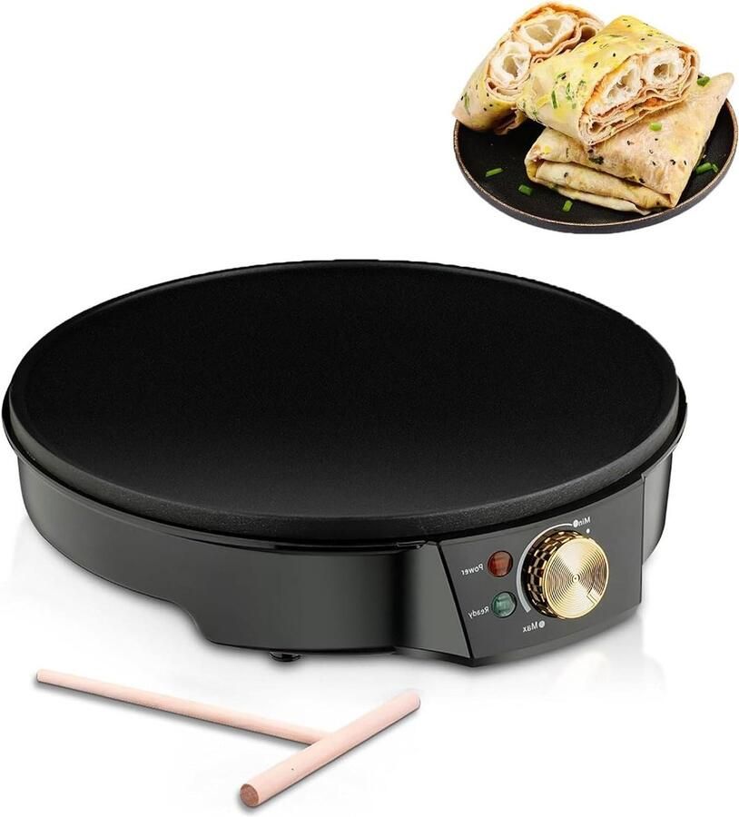 Elektrische Crêpemachine Pannenkoekenmaker Grillplaat Ontbijt Maken Omkeerbare Anti-aanbaklaag 30 cm Diameter Zwart