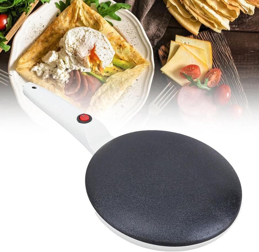 Elektrische Crêpemachine Pannenkoekenmaker Omeletpan Snel Ontbijt Maken Automatische Temperatuurregeling 20 cm Kookoppervlak Zwart