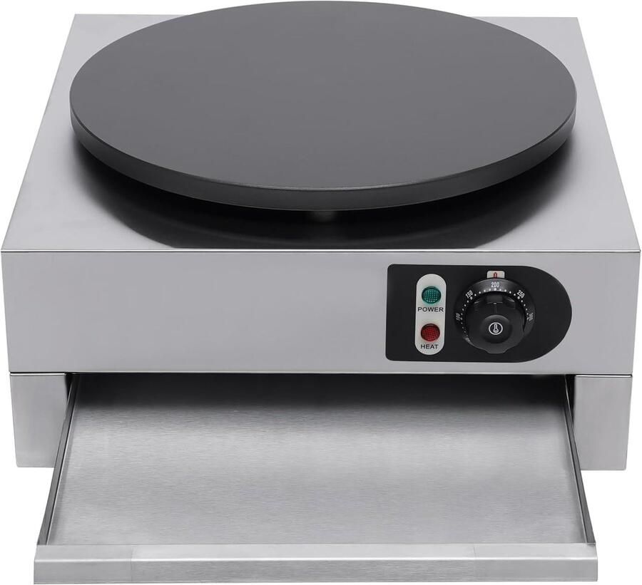 Elektrische Crêpemachine Pannenkoekenplaat Professioneel Bakken Instelbare Temperatuur 48.5 x 45 x 24 cm Zilver Zwart