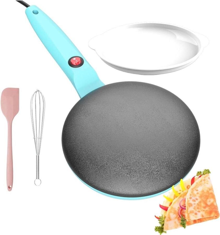 Elektrische crêpemaker automatische pannenkoekpan met anti-aanbaklaag dipkom en eiergarde snelle verwarming en automatische temperatuurregeling voor ontbijtpannenkoeken en pannenkoeken Blue