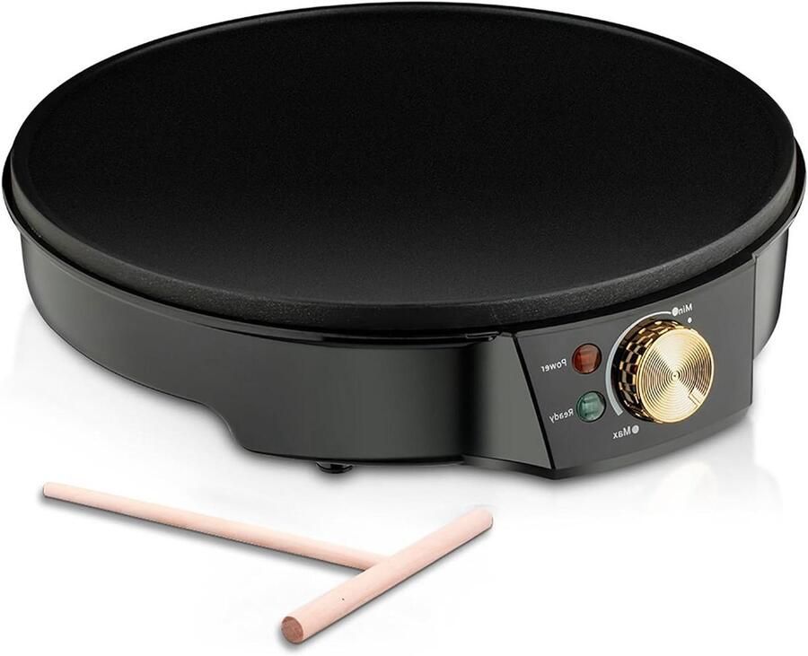 Elektrische Crêpemaker Bakplaat Ontbijt Maken Instelbare Temperatuur 30 cm Diameter Zwart