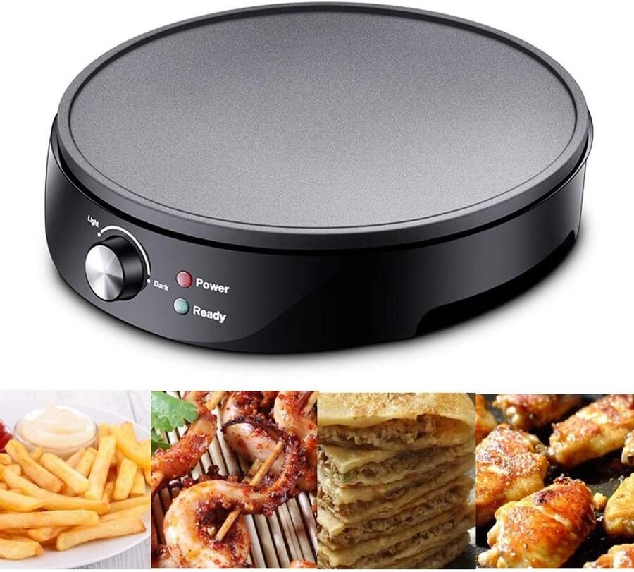 Elektrische Crêpemaker Pannenkoekenmaker Bakplaat Snelle Ontbijtjes Anti-aanbak Laag 31cm Diameter Zwart
