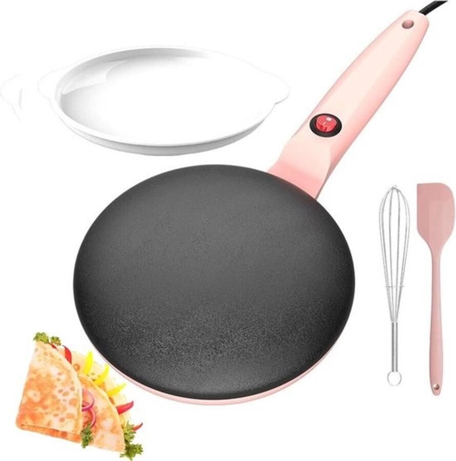 Elektrische Crêpemaker Pannenkoekenmaker Snel Ontbijt Automatische Thermostaat 20 cm Diameter Roze