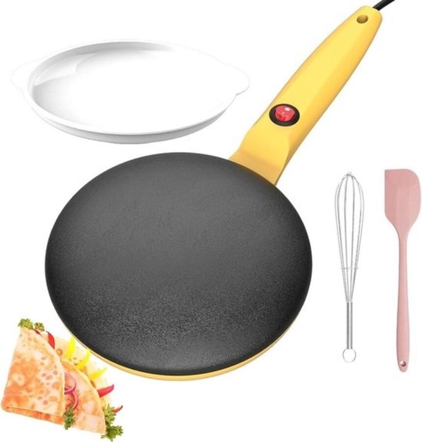 Elektrische Crêpemaker Pannenkoekenmaker Snel Ontbijt Maken Automatische Thermostaat 20 cm Diameter Geel