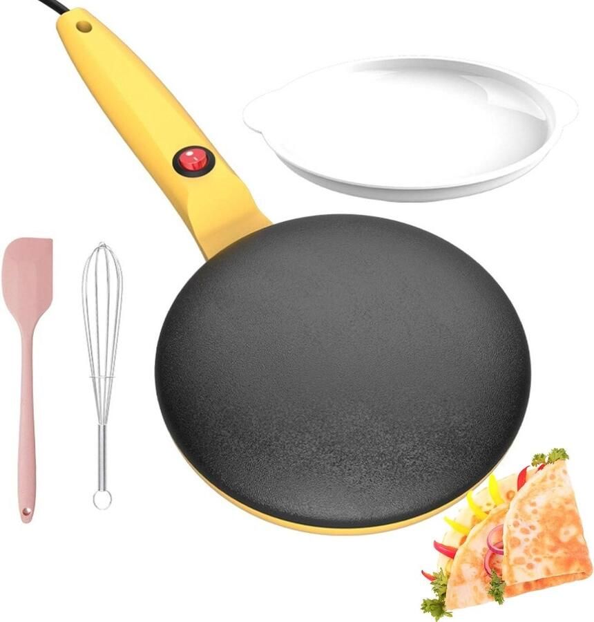 Elektrische Crêpemaker Pannenkoekenmaker Snel Ontbijt Maken Automatische Thermostaat 20 cm Diameter Geel