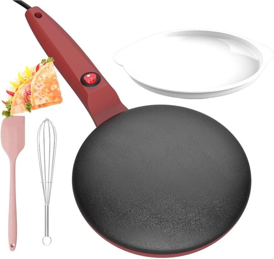 Elektrische Crêpemaker Pannenkoekenpan Automatisch Ontbijt Maken 8-inch Anti-aanbaklaag 20.5 cm Diameter Rood
