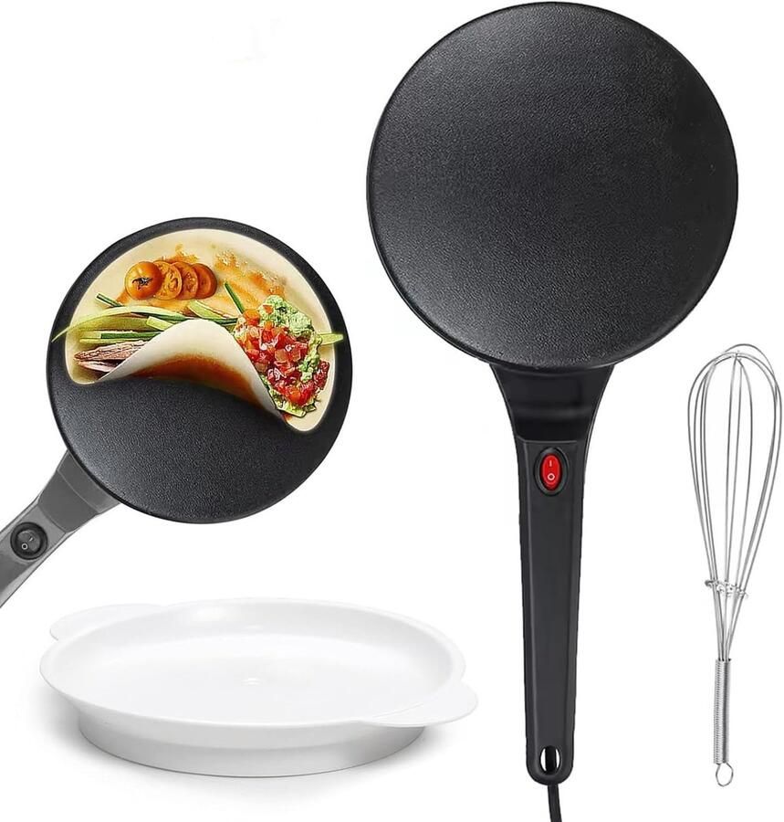 Elektrische Crêpemaker Pannenkoekenpan Automatisch Ontbijt Maken Snelle Gelijkmatige Verhitting 20.5 cm Diameter Zwart