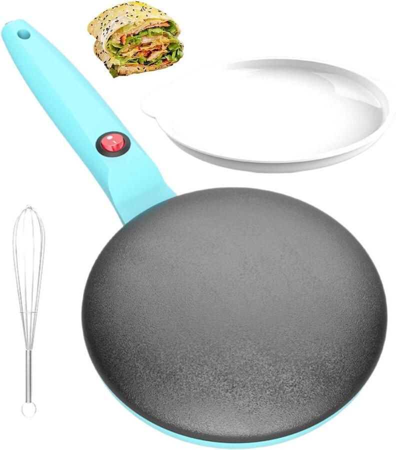 Elektrische Crepemaker Pannenkoekenpan Automatisch Snelle Crêpes Maken Automatische Temperatuurregeling 8 inch Blauw