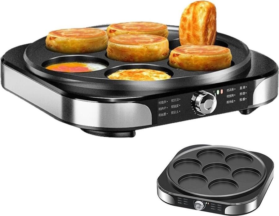 Elektrische Crêpemaker Pannenkoekenpan Bakplaat Snelle Maaltijden Maken Antiaanbaklaag 40x40CM Zilver