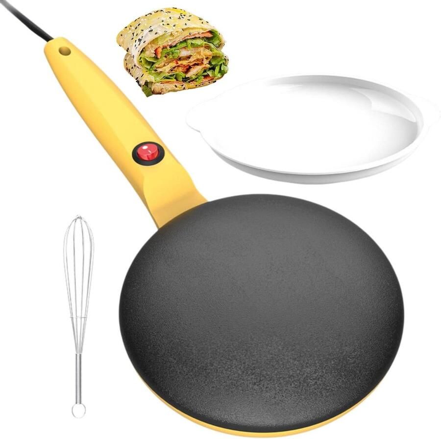 Elektrische Crepemaker Pannenkoekenpan Snelle Ontbijtjes Maken Automatische Temperatuurregeling 8 Inch Geel