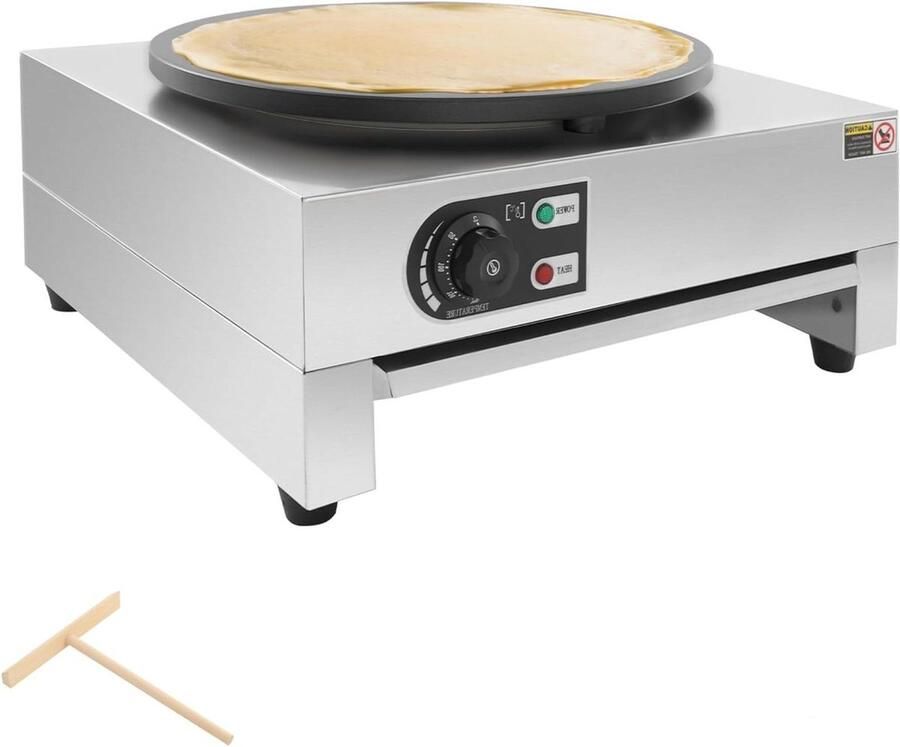Elektrische Crêpemaker Pannenkoekenplaat Bakplaat Lekkere Pannenkoeken Maken Roestvrij Staal Gietijzer 40cm Diameter Zilver Zwart