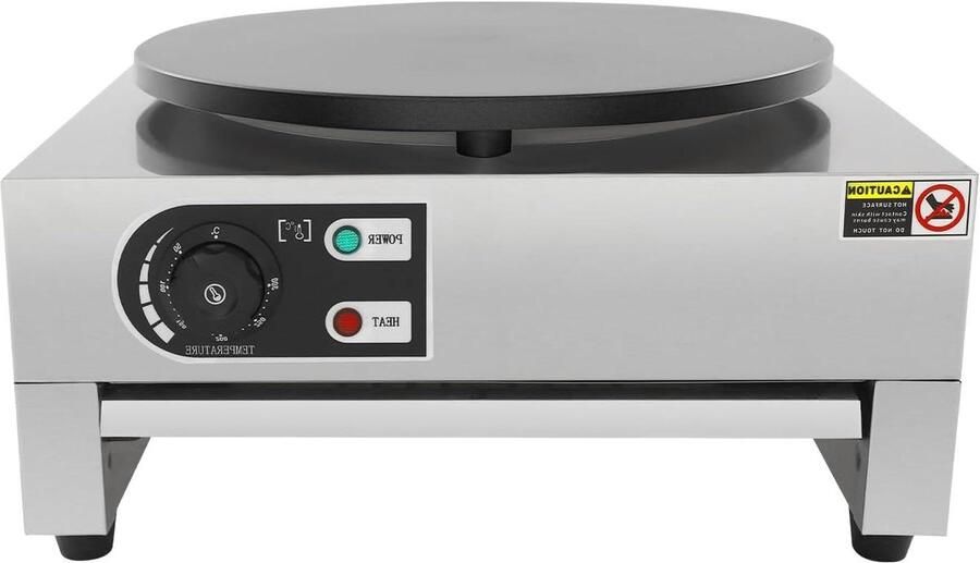 Elektrische Crêpemaker Pannenkoekenplaat Bakplaat Snelle Snacks Bereiden Grote Antiaanbakplaat 40 cm Diameter Zilver Zwart