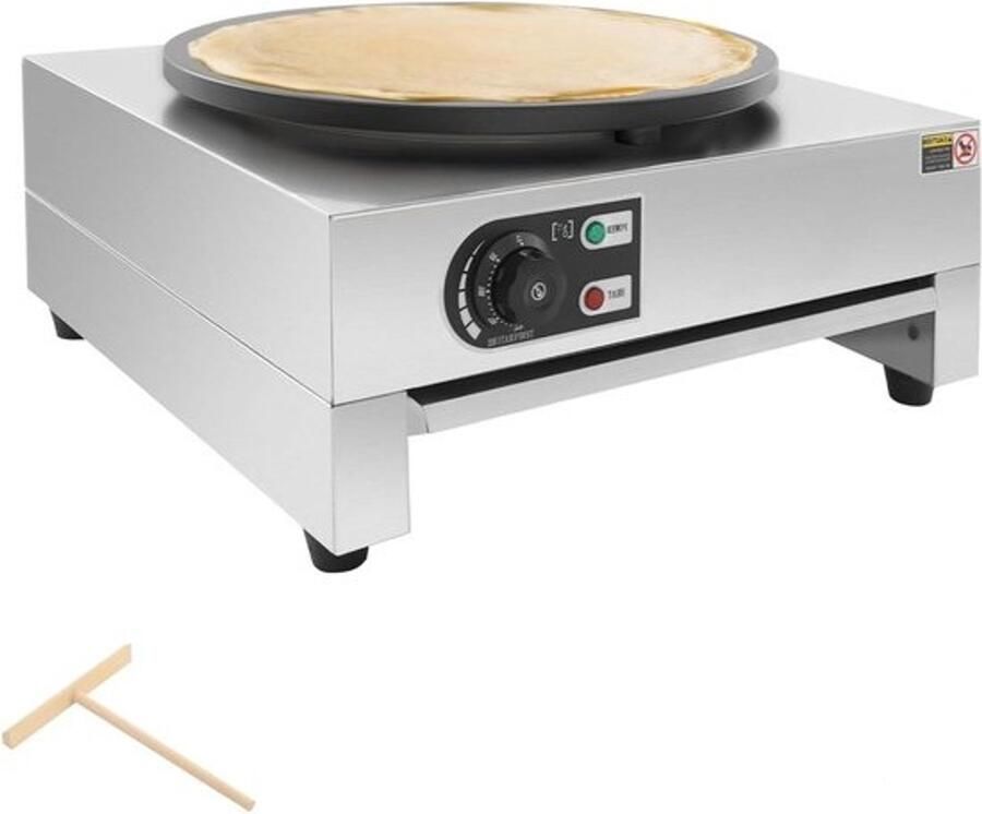 Elektrische crêpemaker pannenkoekenplaat en bakplaat pannenkoeken bakken roestvrij staal en gietijzer 40cm diameter zilver zwart