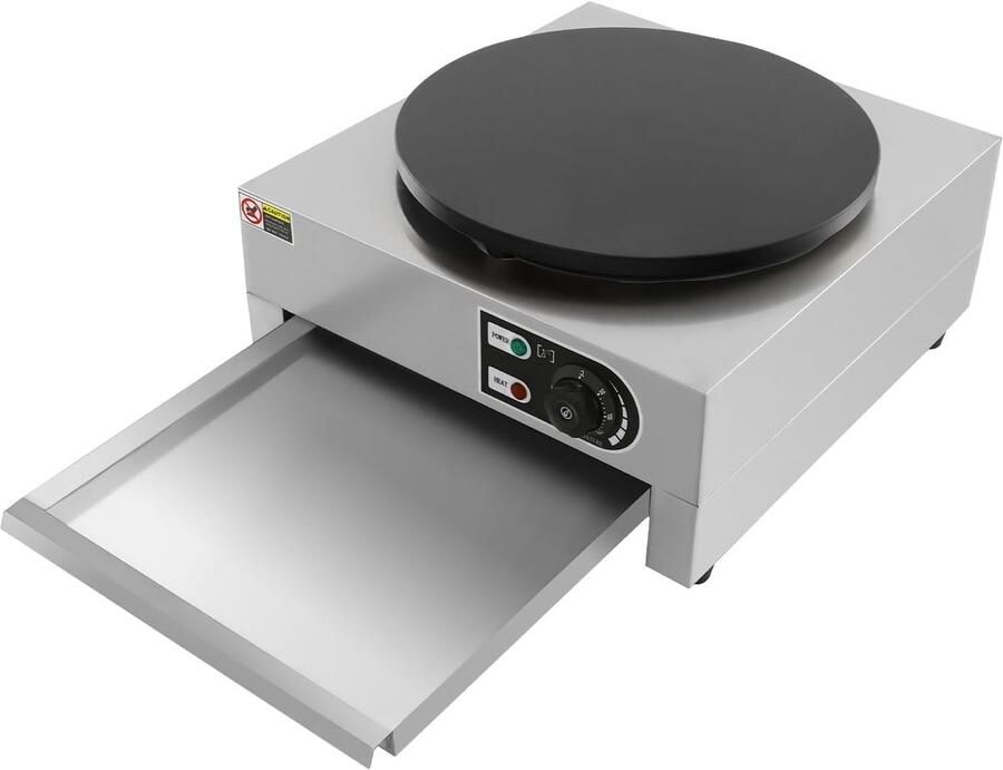 Elektrische Crêpemaker Pannenkoekenplaat Snelle Maaltijden Antiaanbaklaag 40 cm Diameter Zilver