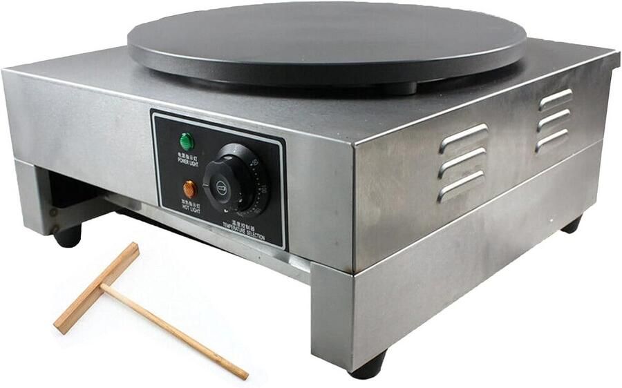 Elektrische Crêpepan met Houten Spatel en Antiaanbaklaag