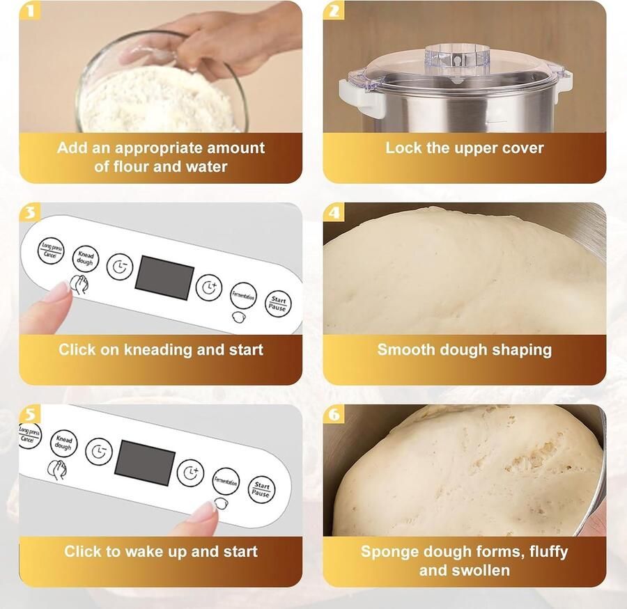 Elektrische Deegmachine 7L – Automatische Deegkneder 200W – Deeg Mixer met Fermentatiefunctie 28-40°C – RVS Mengkom – Touch Bediening – Voor Pizza Brood & Bakken