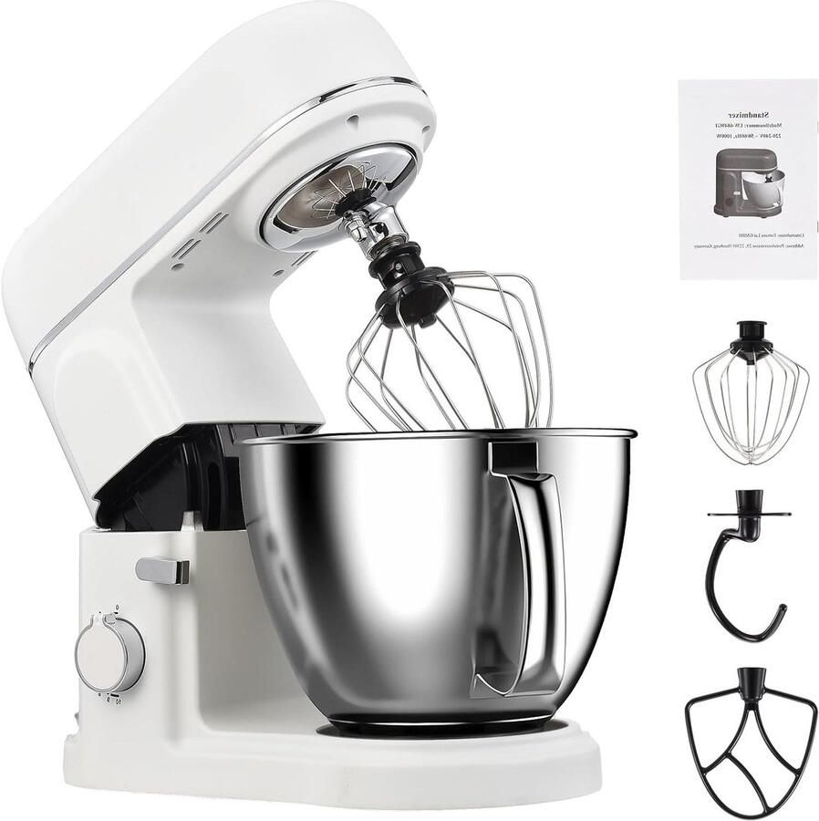 Elektrische Deegmixer Keukenmachine Standmixer Bakken en Koken 10 Snelheden Precisie 5 Liter Kom Wit