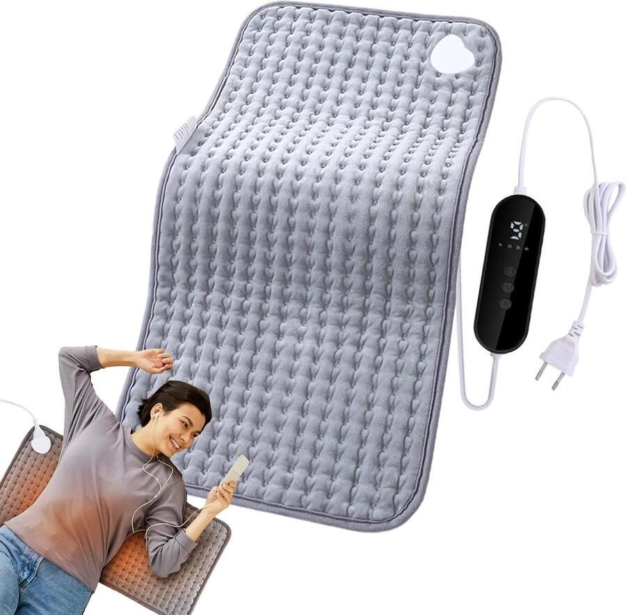 Elektrische deken Lichaamsverwarmer Verwarmingskussen 30x60cm 9 temperatuurinstellingen 4 timerstanden Snel opwarmen Automatische uitschakeling Geschikt voor rug nek schouders en buik (grijs)