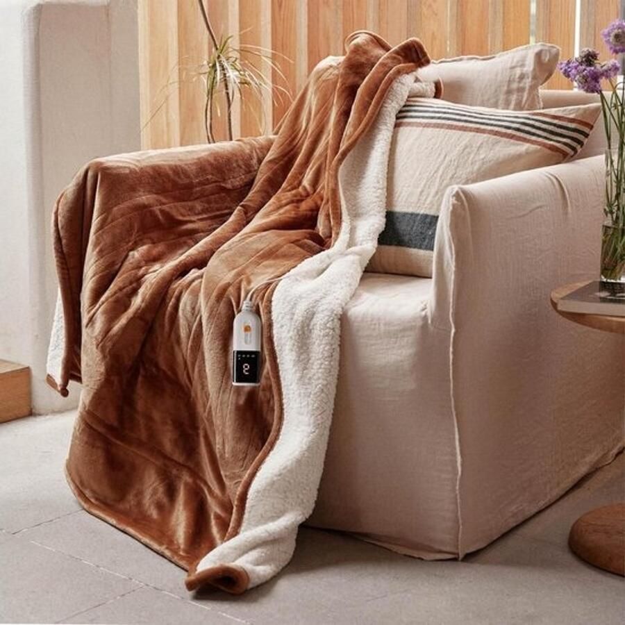 Elektrische Deken Pluche warmtedeken Aangenaam opwarmen Zijdezacht materiaal 130x180cm Koekje