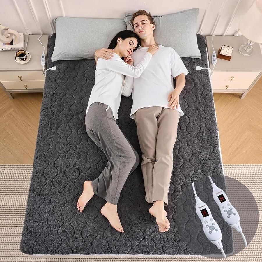 Elektrische Deken Verwarmde deken Lekker opwarmen Twee zones 135x190cm Grijs